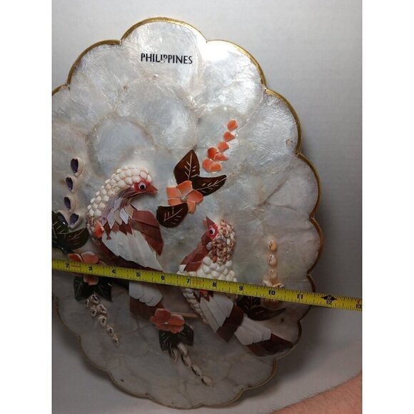 Vintage Capiz Shell Scalloped Seashell Art Birds And Flowers Art Work Sealed - Picture 6 of 6